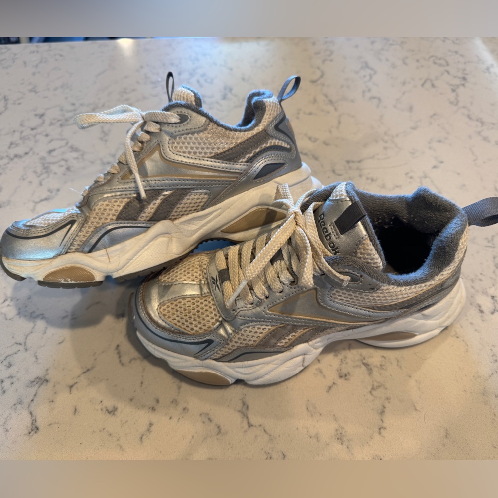 Reebok Women’s Royal Charge Silver and White Mesh Running Sneakers